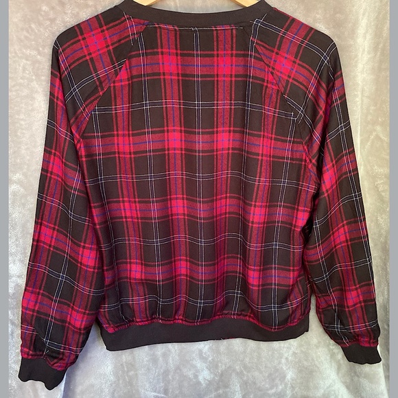 🎉Peyton Jensen Plaid Bomber Jacket, Size M,Red/Black/Royal Blue - Picture 6 of 9